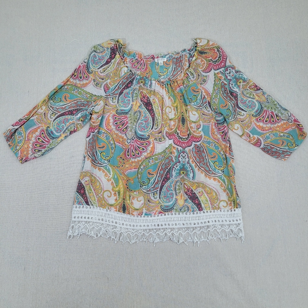 SPENSE Womens Size Medium Multicolored Paisley Pattern BOHEMIAN Lace Fringe EUC
